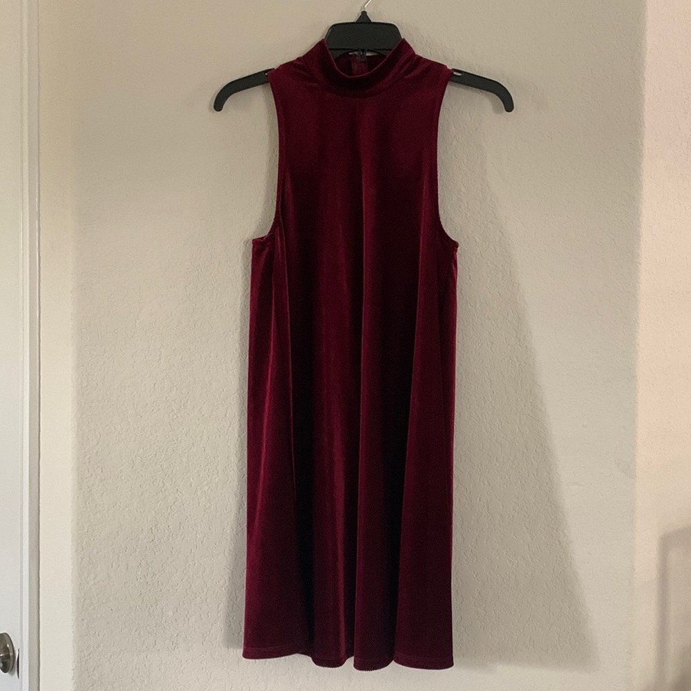 Red suede, like dress.